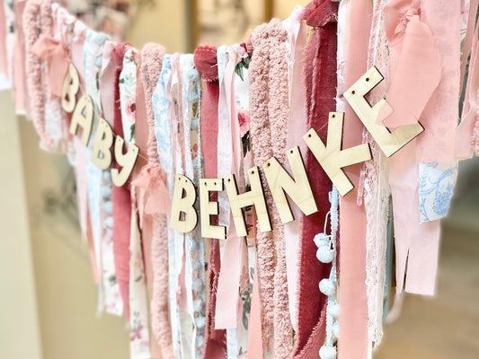 Fabric Rag Garland Banner – Custom Name Baby  or Bridal Shower Decoration