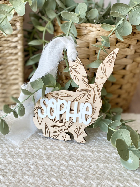 Personalized Floral Bunny Tag