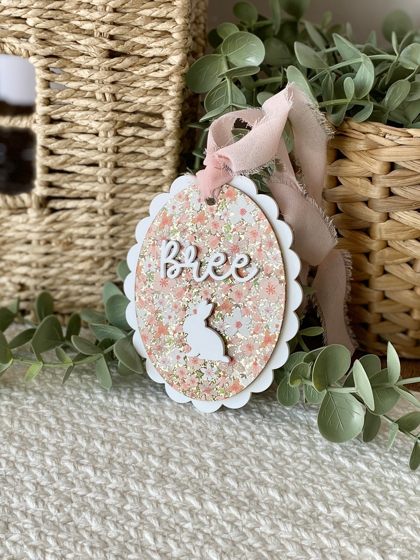 Floral Signature Easter Name Tag | Personalized Bunny, Cross or Scalloped Keepsake