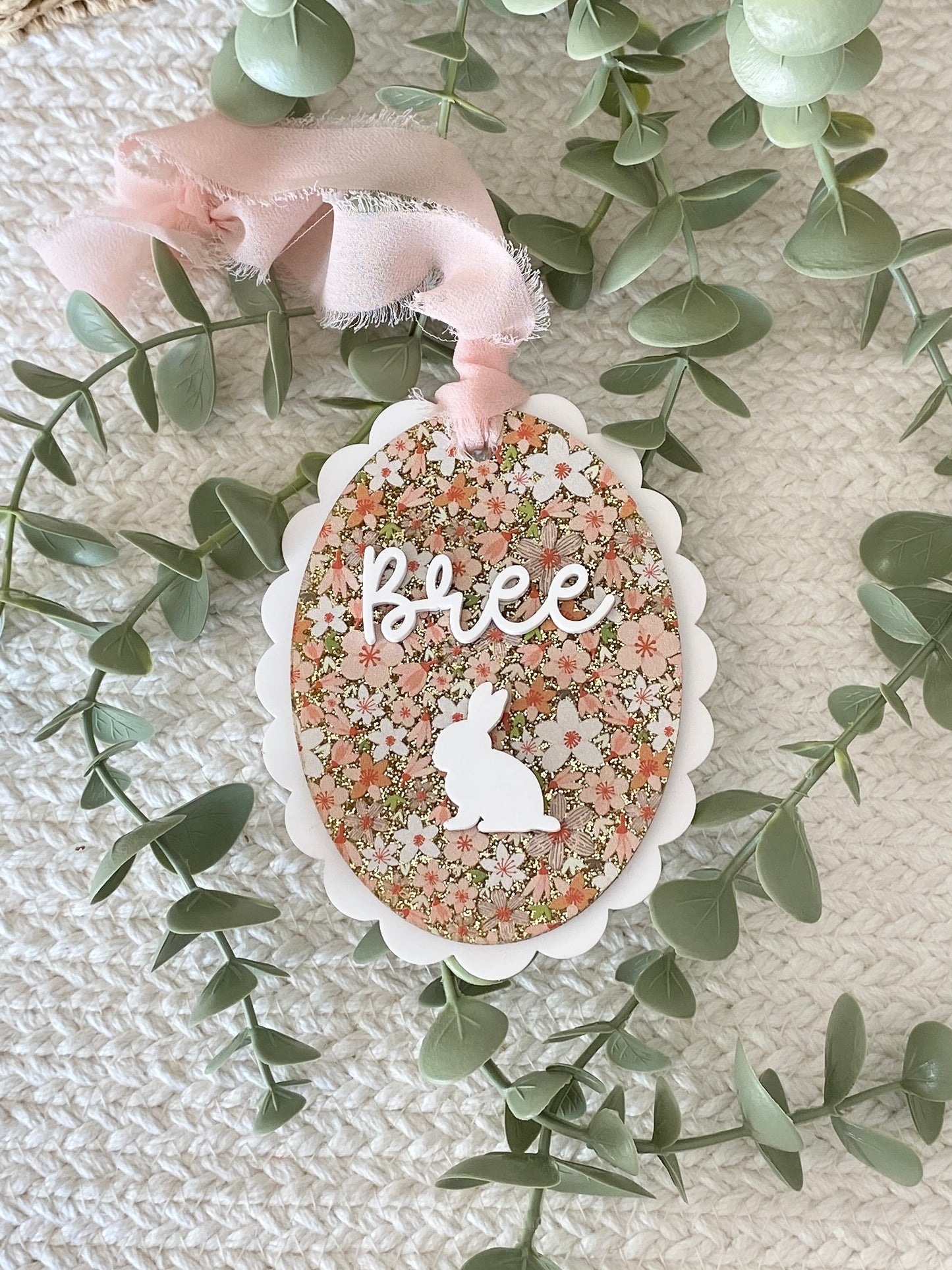 Floral Signature Easter Name Tag | Personalized Bunny, Cross or Scalloped Keepsake