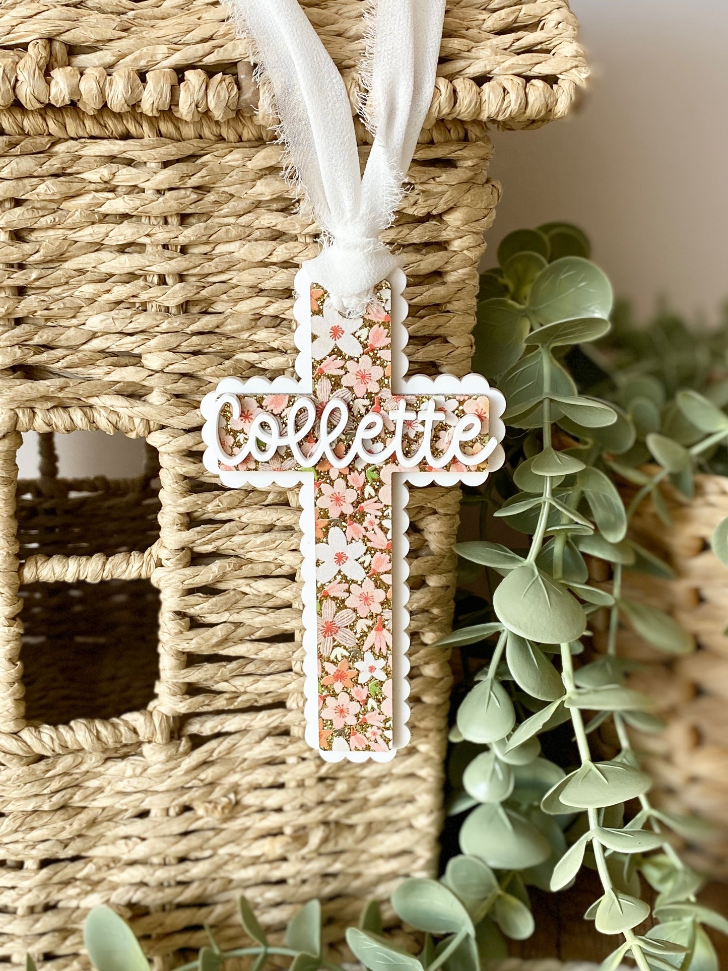 Floral Signature Easter Name Tag | Personalized Bunny, Cross or Scalloped Keepsake