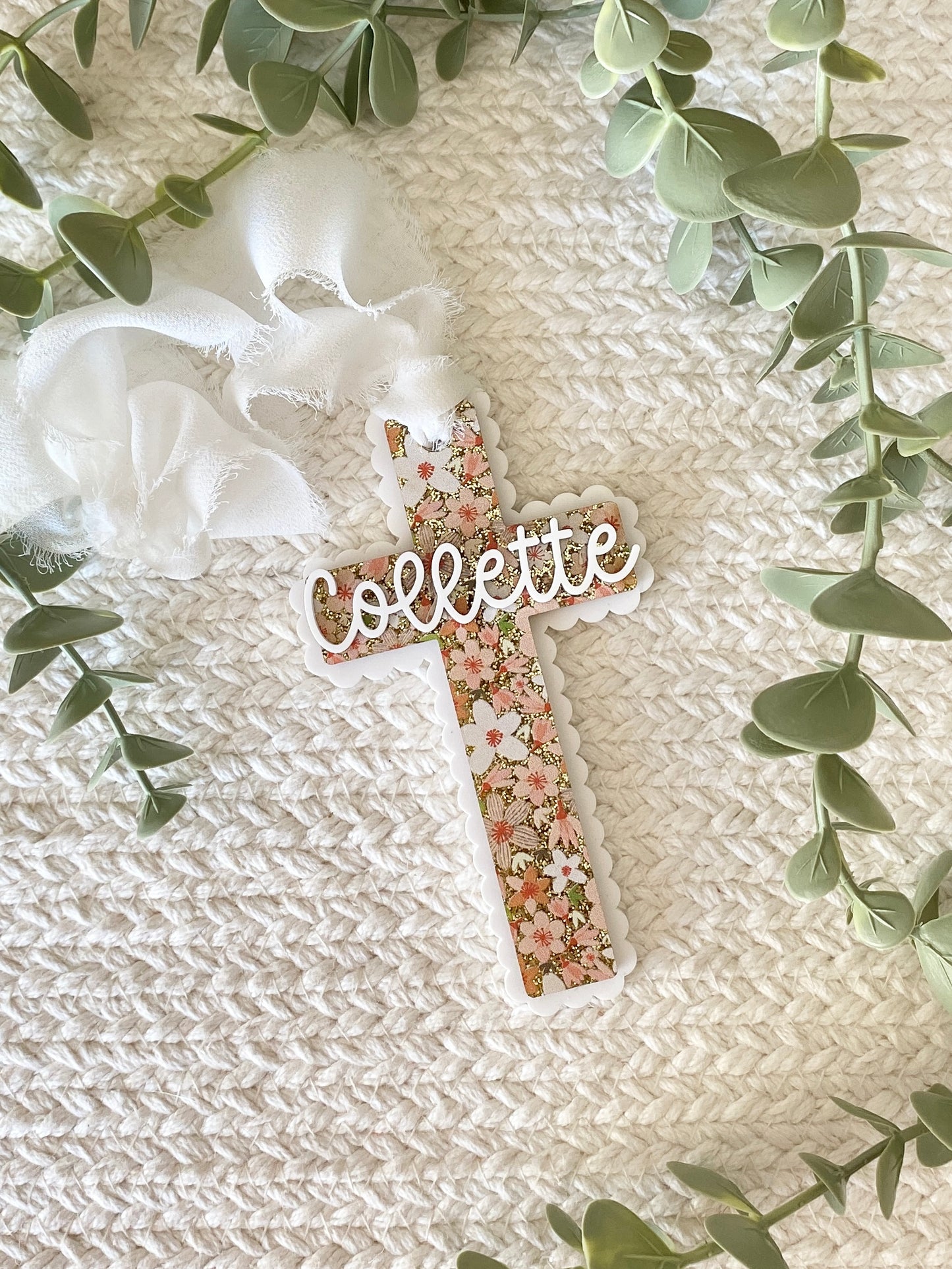 Floral Signature Easter Name Tag | Personalized Bunny, Cross or Scalloped Keepsake