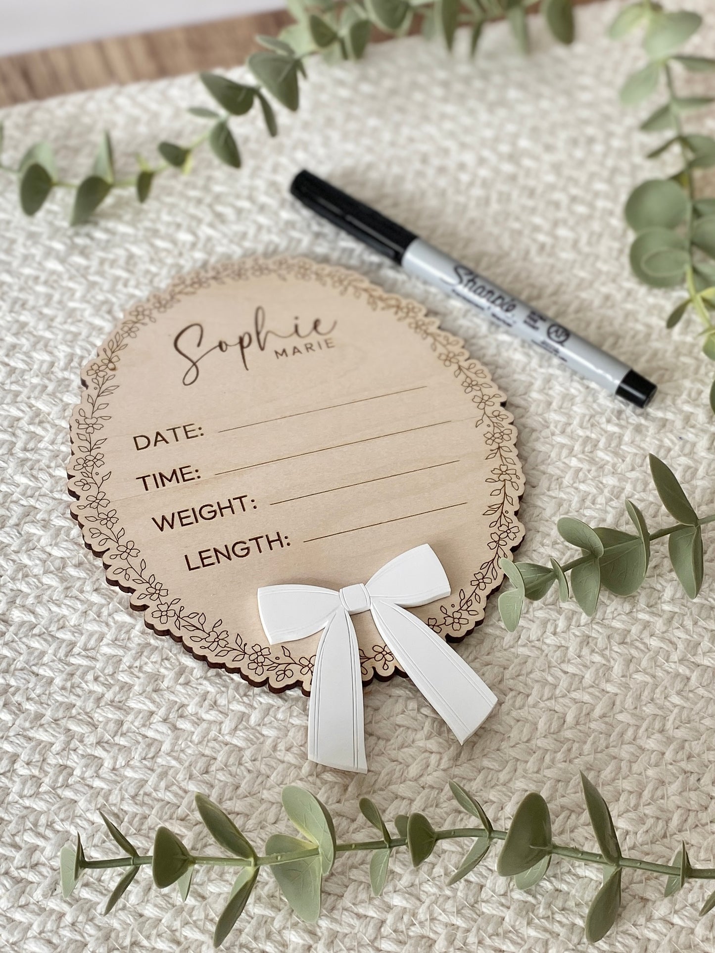 Frilly Bow Baby Birth Announcement Keepsake Plaque