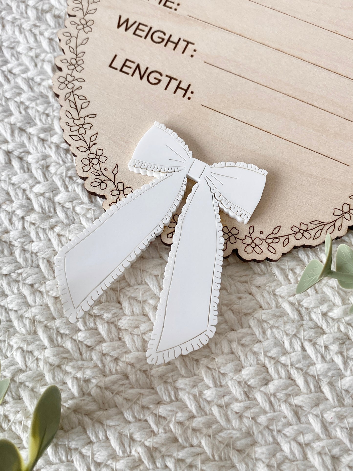 Frilly Bow Baby Birth Announcement Keepsake Plaque