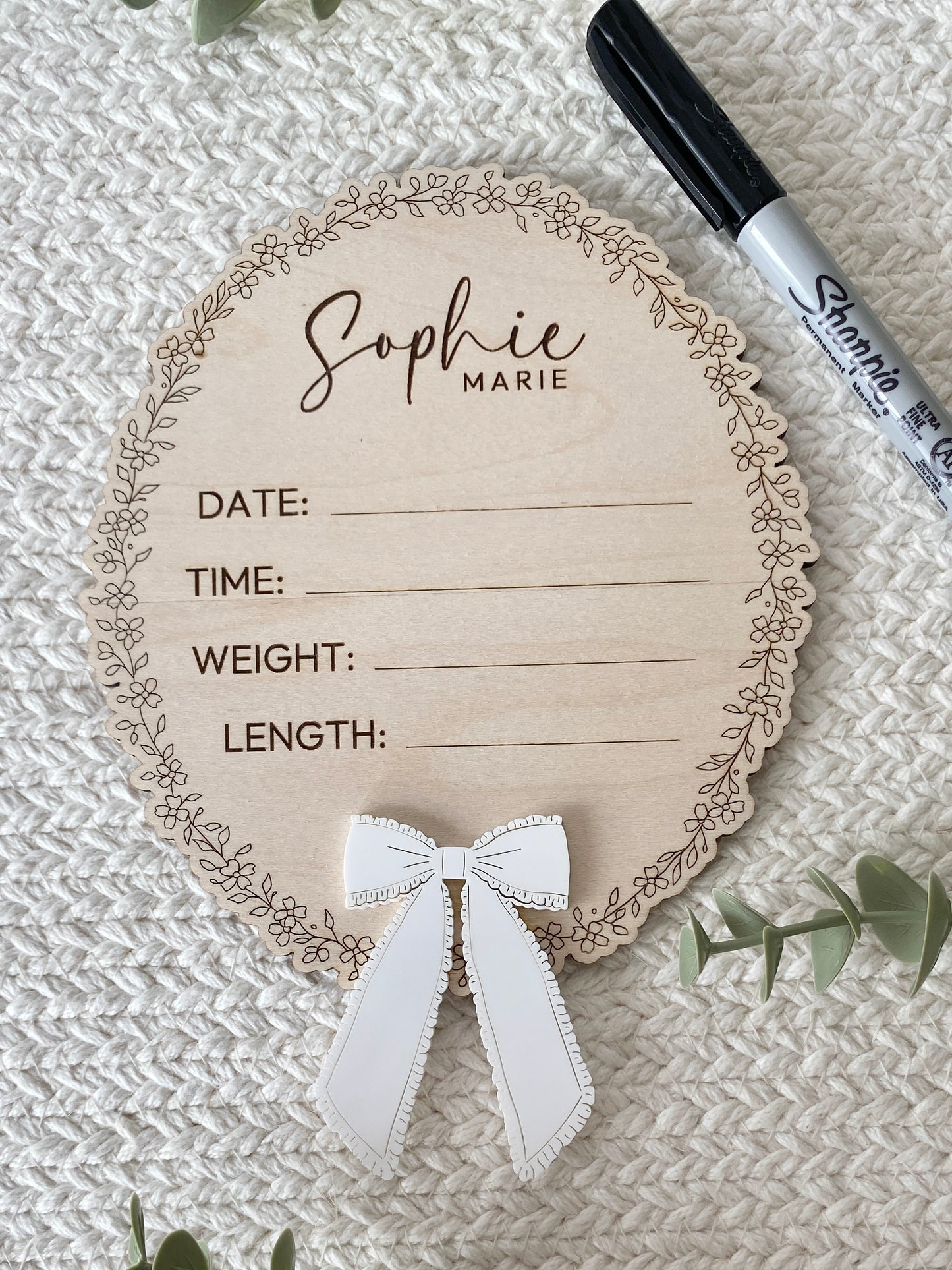 Frilly Bow Baby Birth Announcement Keepsake Plaque
