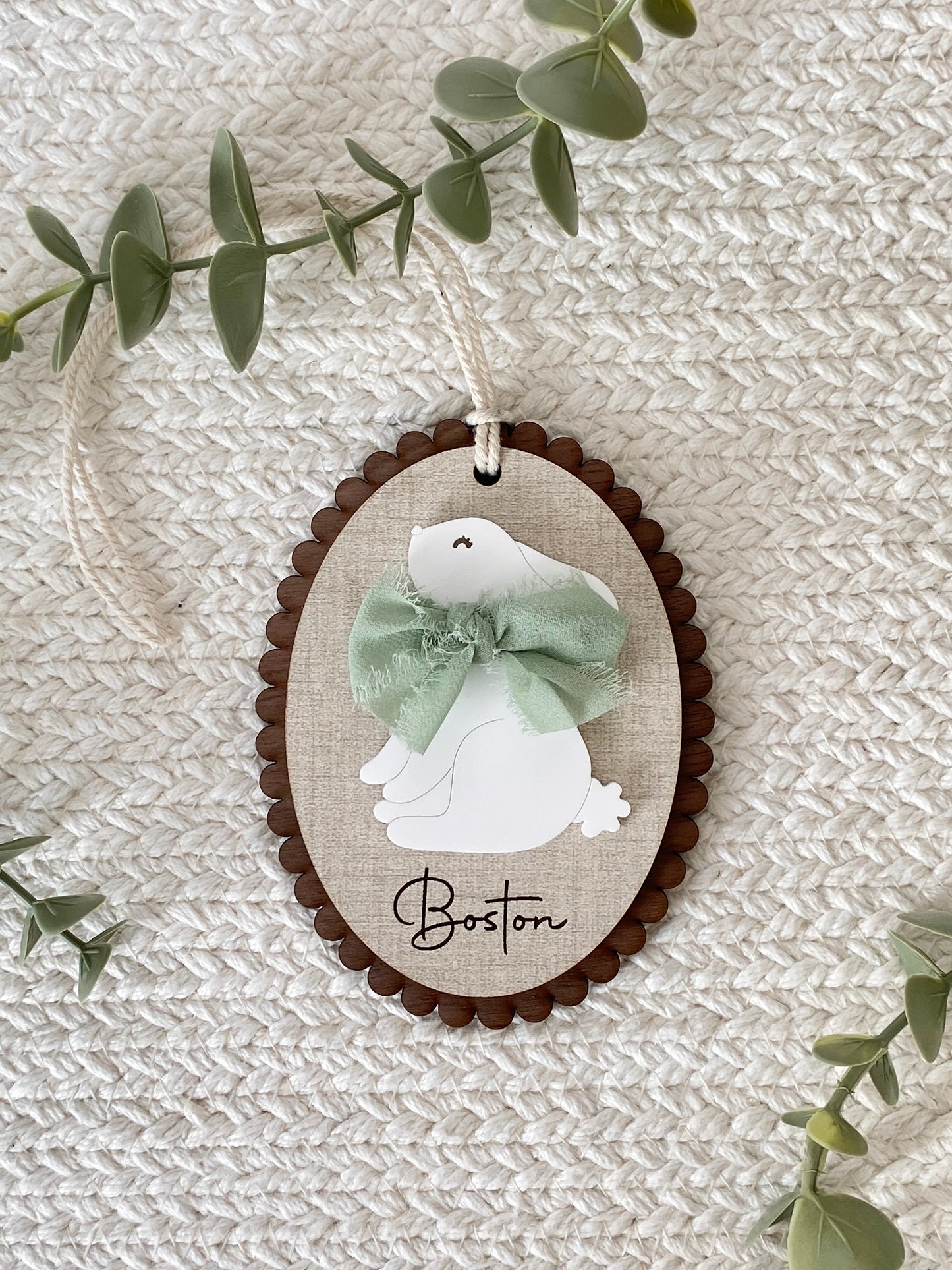 Personalized Signature Bow Bunny Easter Basket Tag