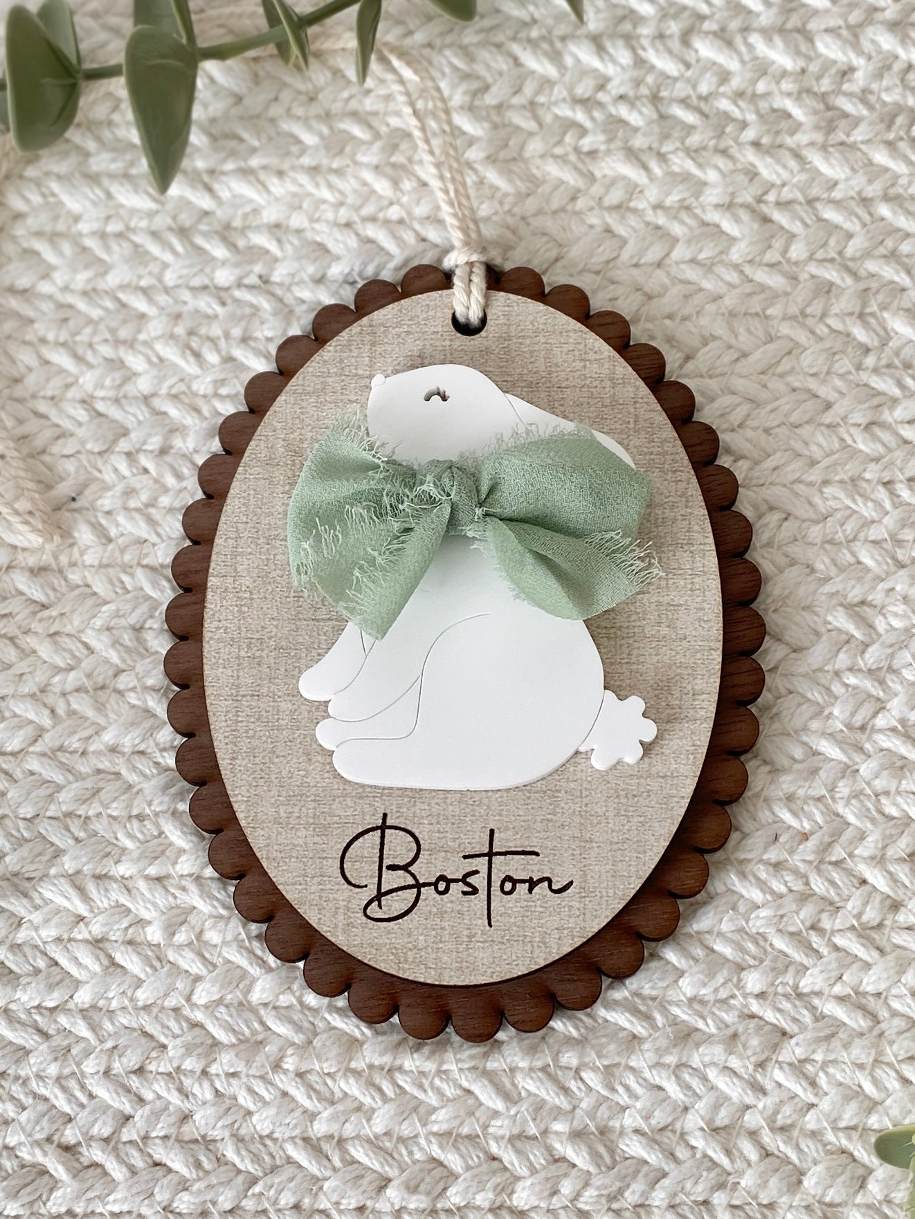 Personalized Signature Bow Bunny Easter Basket Tag