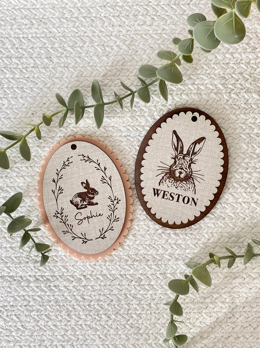 Personalized Vintage Bunny Name Tag - (Multiple Color Options)