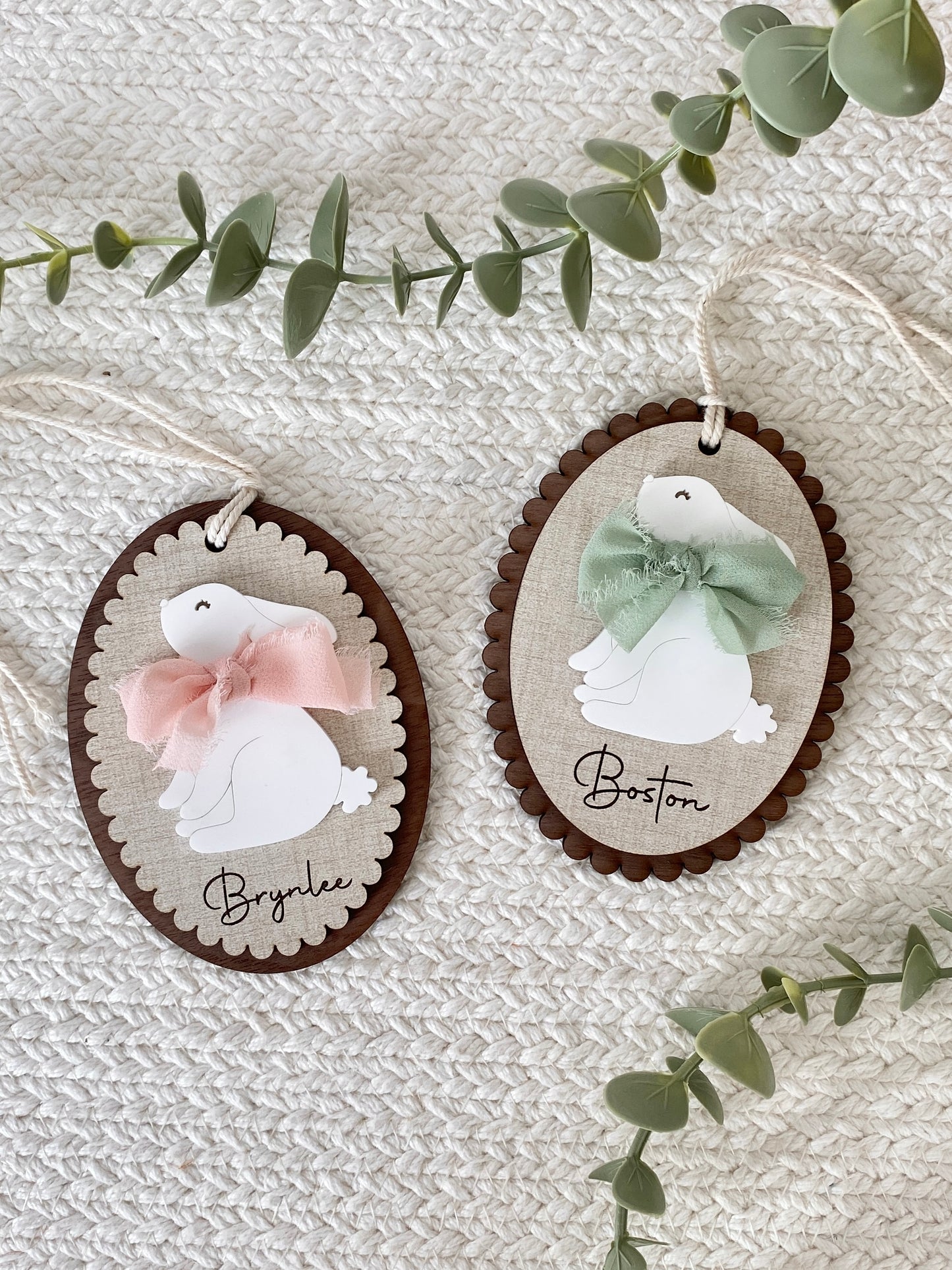Personalized Signature Bow Bunny Easter Basket Tag