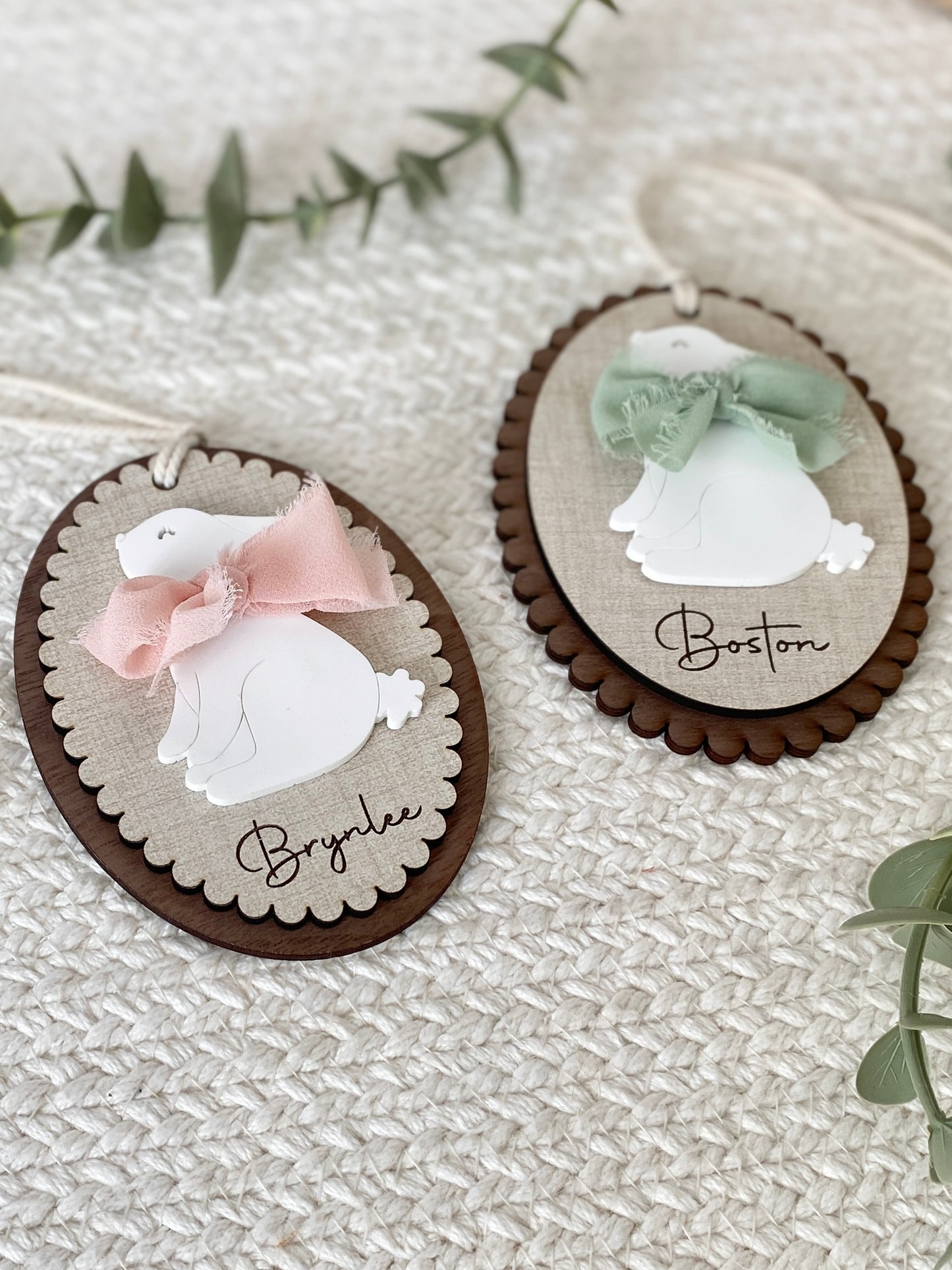 Personalized Signature Bow Bunny Easter Basket Tag