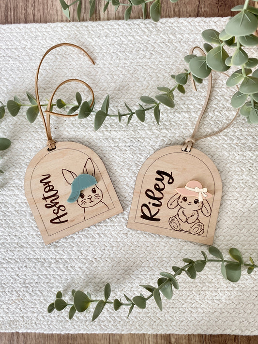 Personalized Hat Bunny Easter Basket Tag