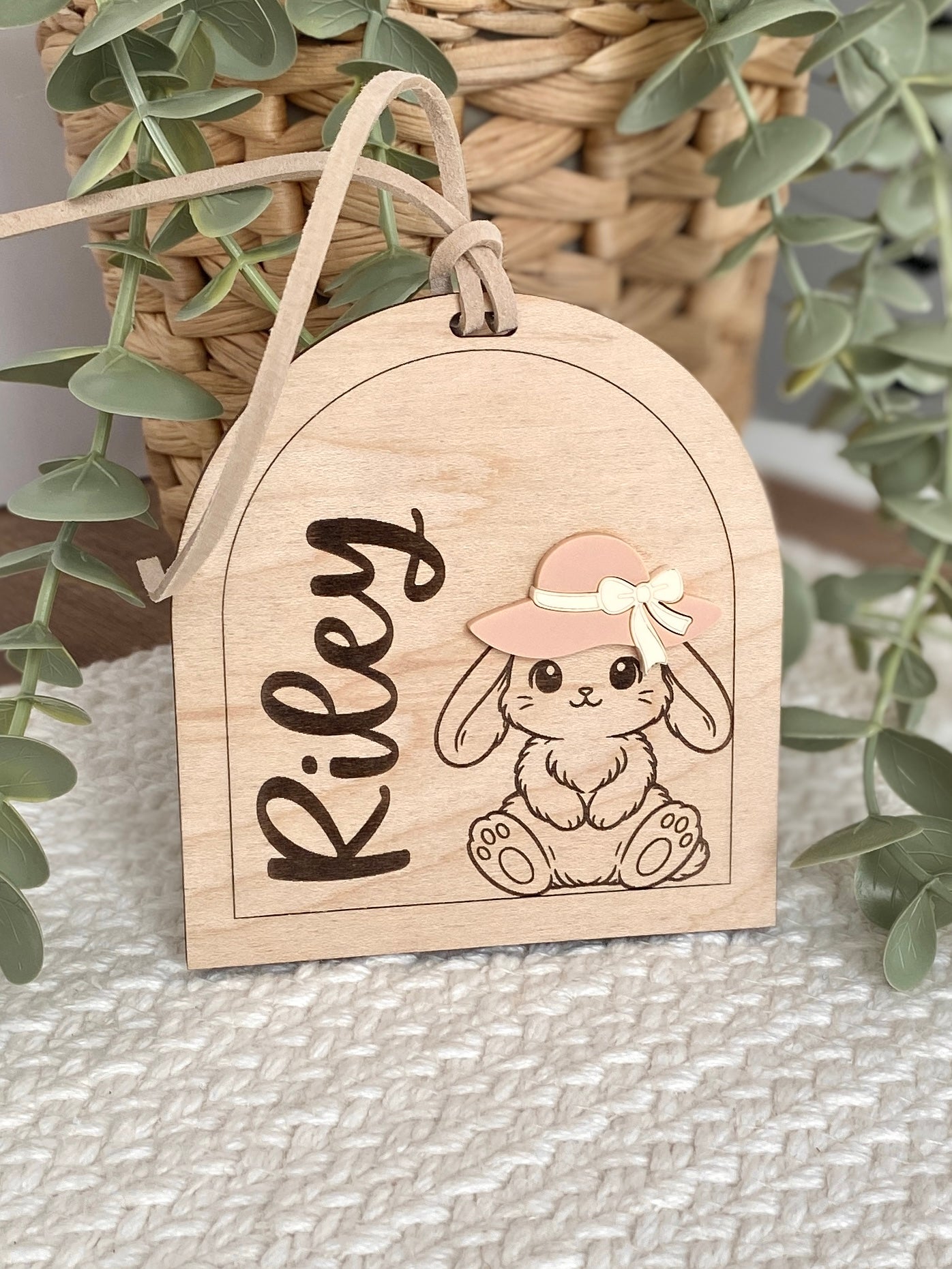 Personalized Hat Bunny Easter Basket Tag