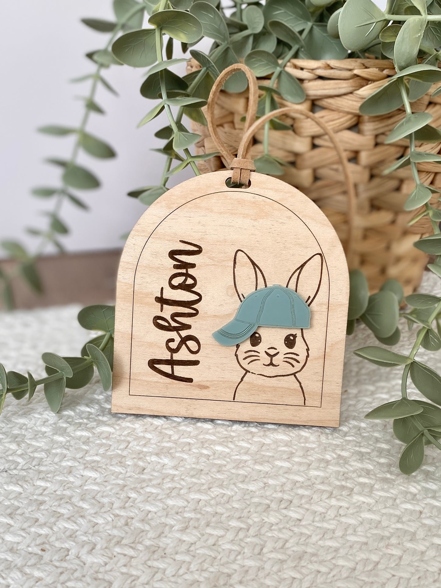 Personalized Hat Bunny Easter Basket Tag