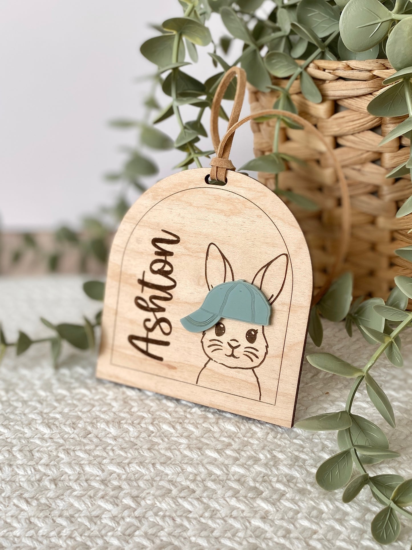 Personalized Hat Bunny Easter Basket Tag