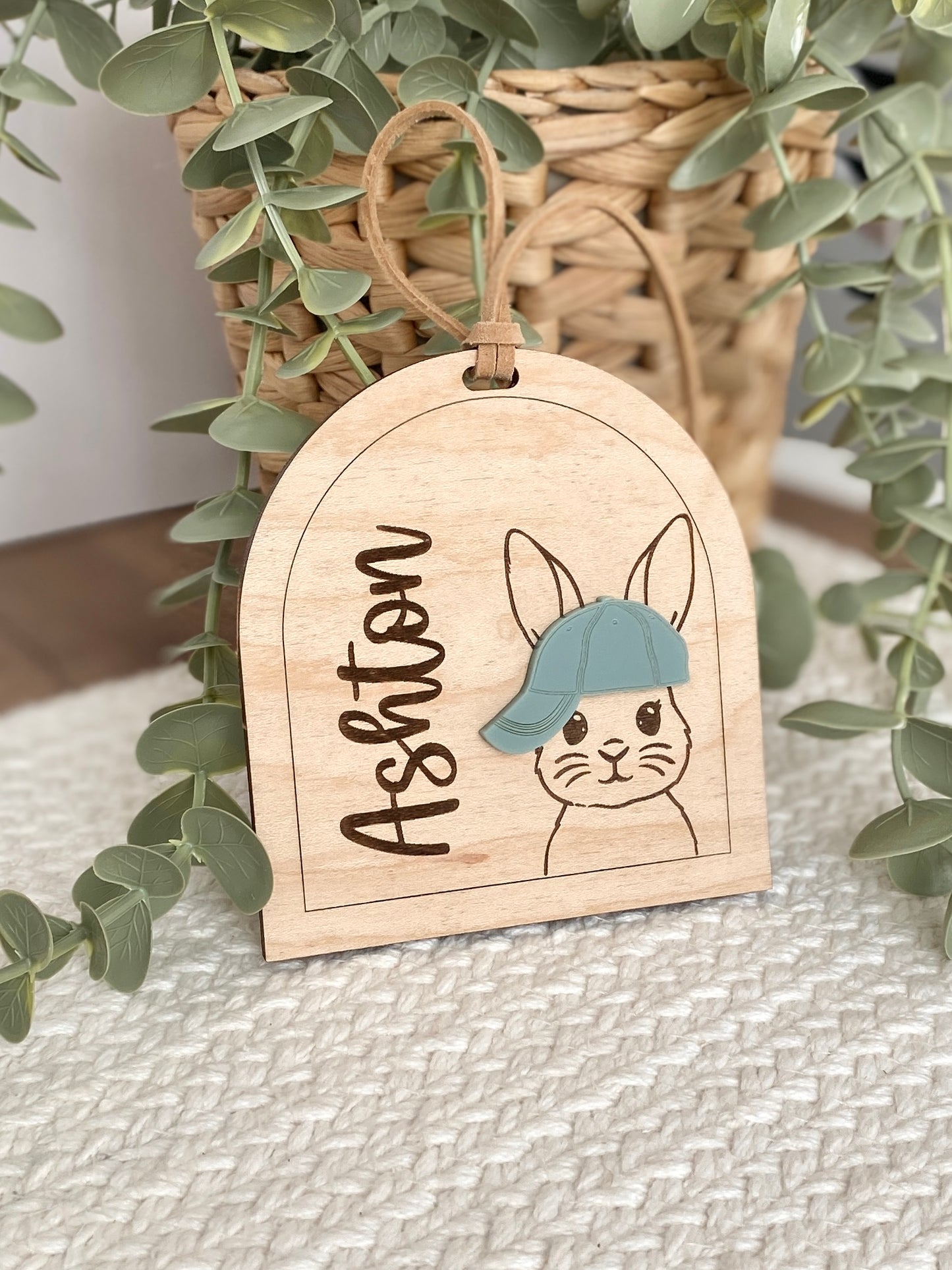 Personalized Hat Bunny Easter Basket Tag