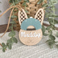 Checkered Ear Bunny Personalized Name Tag | Easter Basket Keepsake