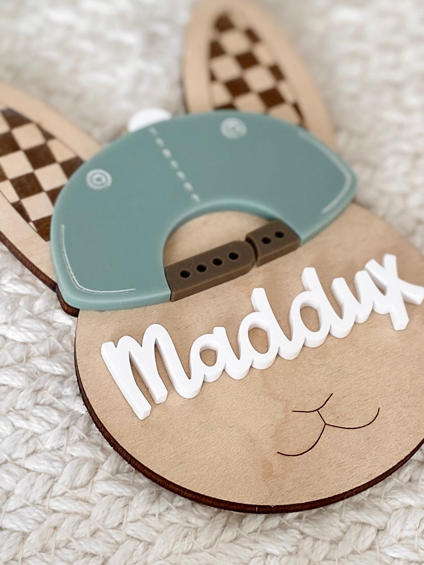 Checkered Ear Bunny Personalized Name Tag | Easter Basket Keepsake