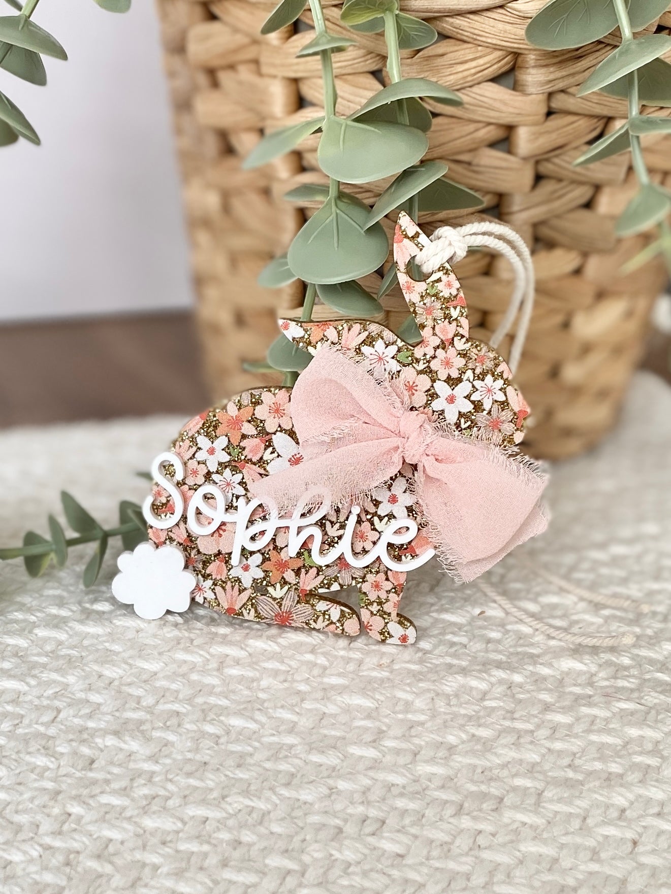 Floral Signature Easter Name Tag | Personalized Bunny, Cross or Scalloped Keepsake