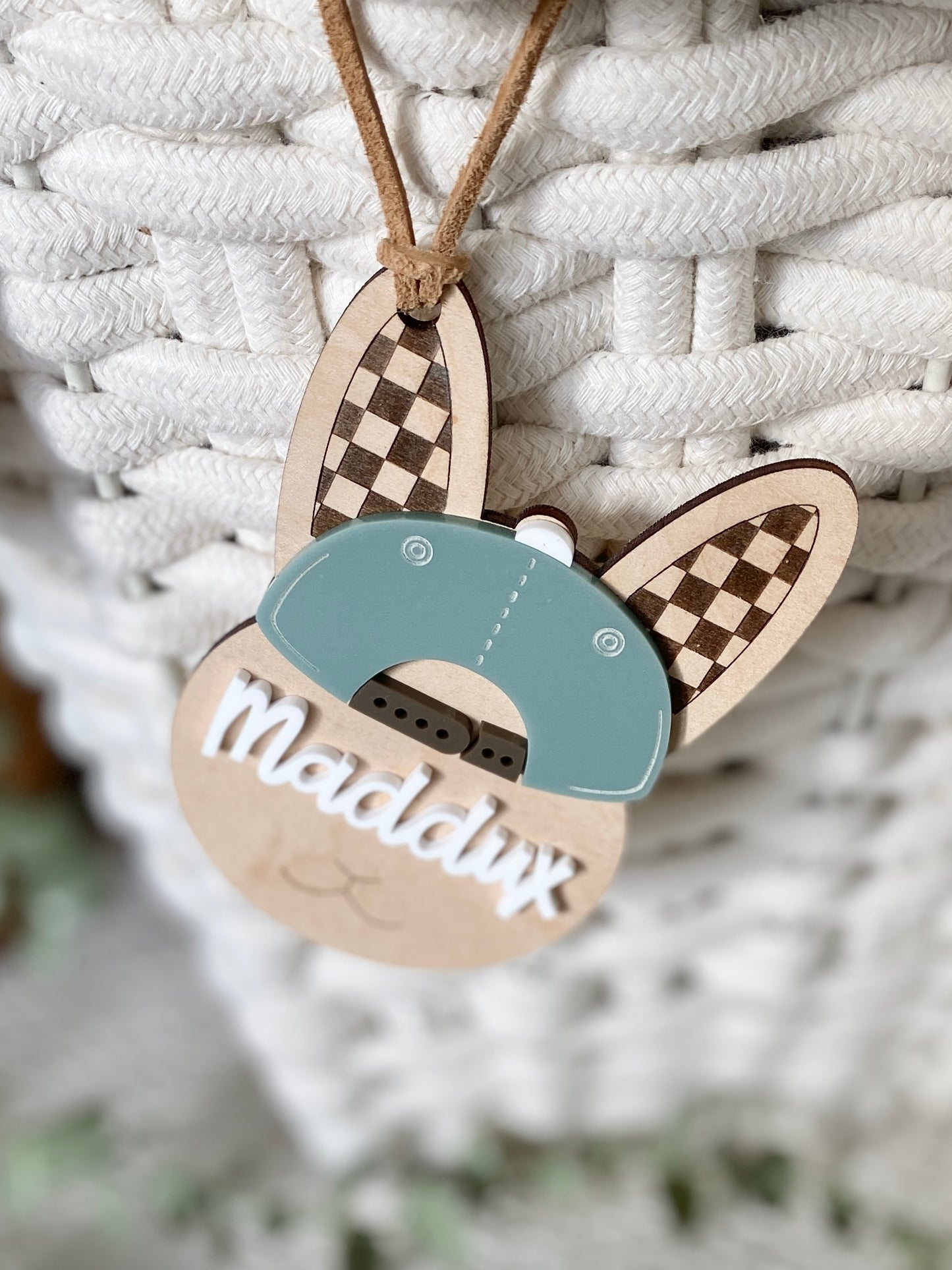 Checkered Ear Bunny Personalized Name Tag | Easter Basket Keepsake