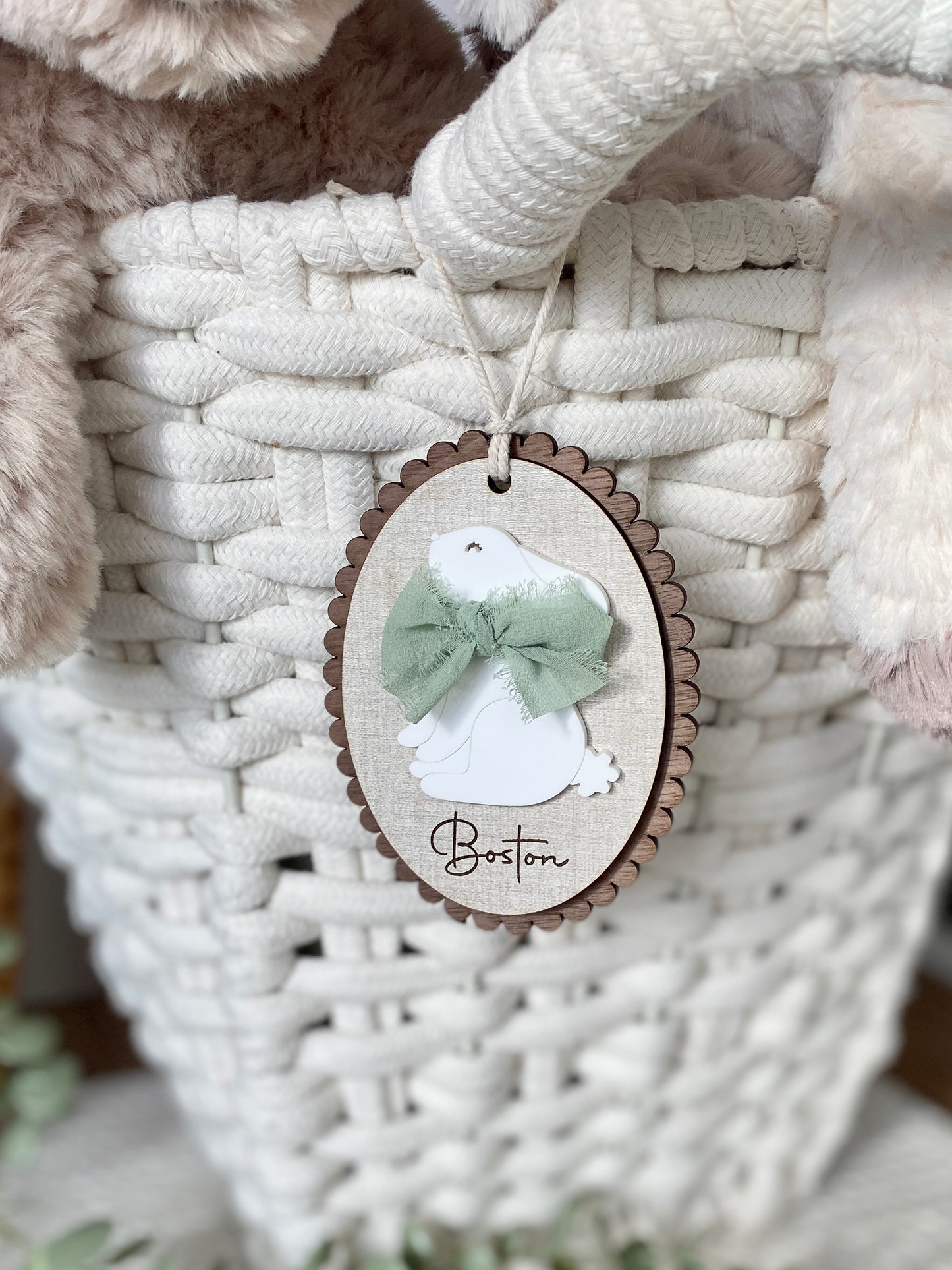 Personalized Signature Bow Bunny Easter Basket Tag
