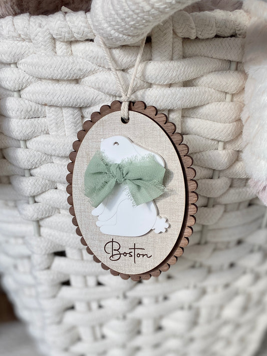 Personalized Signature Bow Bunny Easter Basket Tag