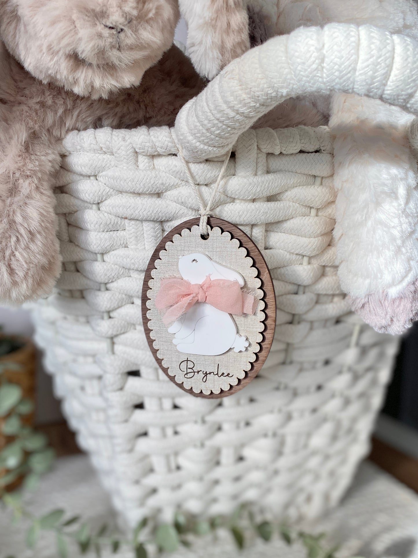 Personalized Signature Bow Bunny Easter Basket Tag