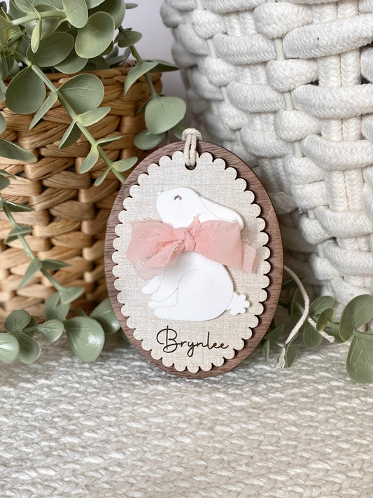Personalized Signature Bow Bunny Easter Basket Tag