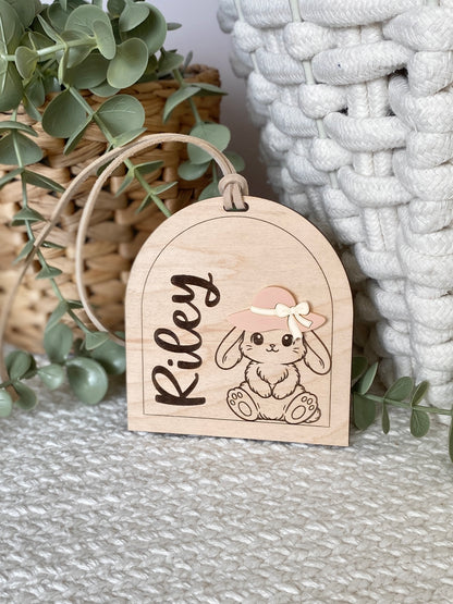 Personalized Hat Bunny Easter Basket Tag