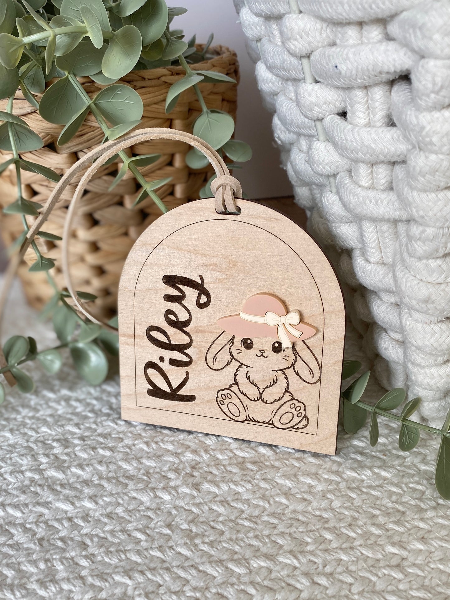 Personalized Hat Bunny Easter Basket Tag