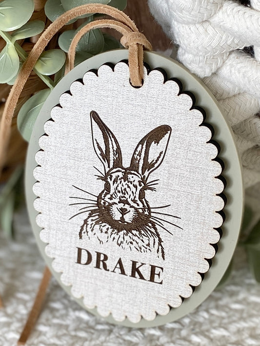 Personalized Vintage Bunny Name Tag - (Multiple Color Options)