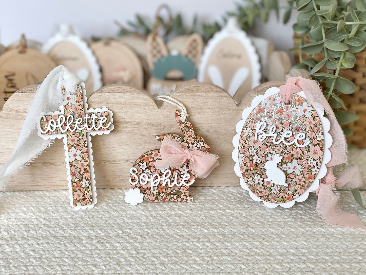 Floral Signature Easter Name Tag | Personalized Bunny, Cross or Scalloped Keepsake