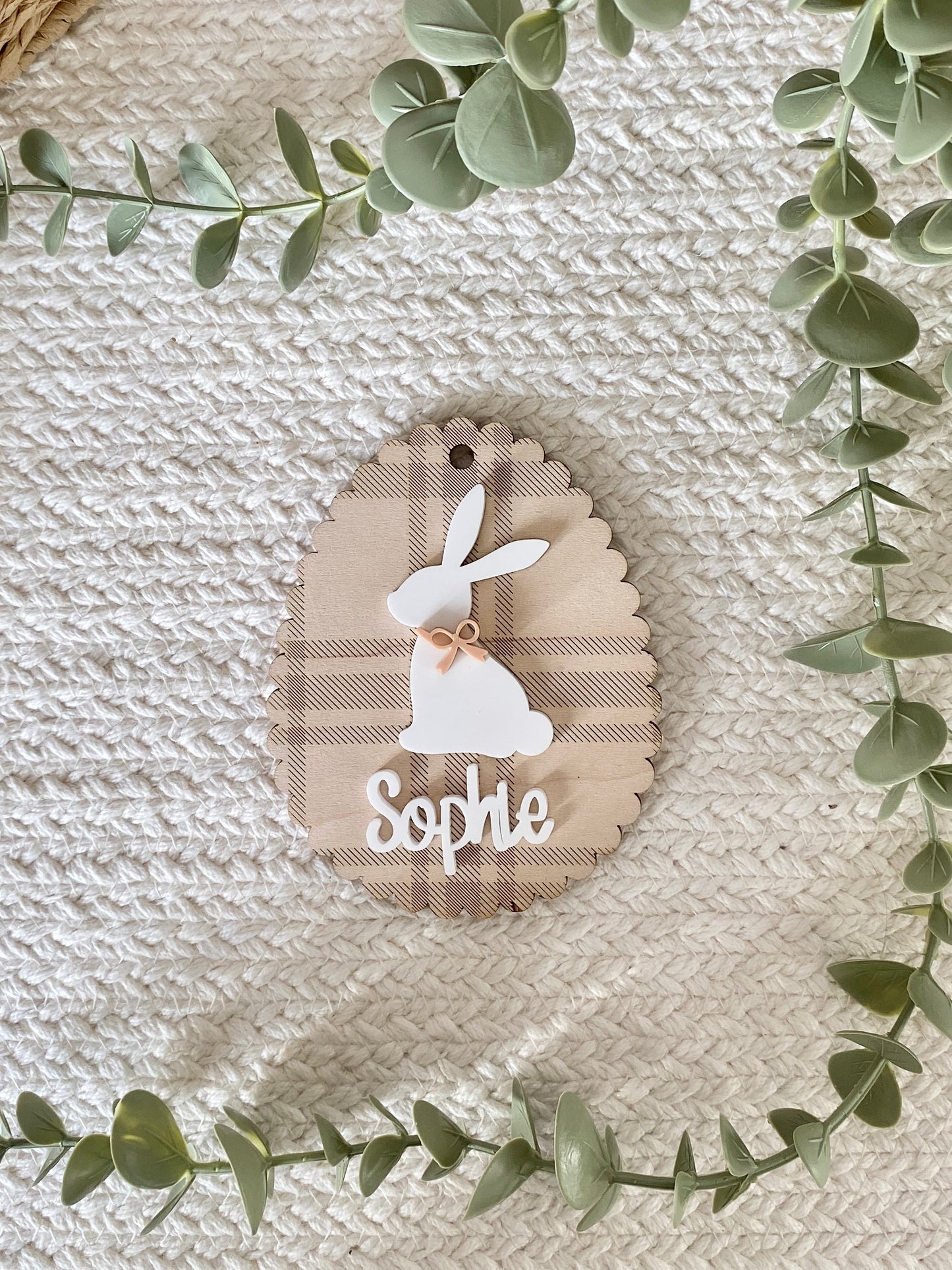 Personalized Plaid Bunny Easter Basket Tag