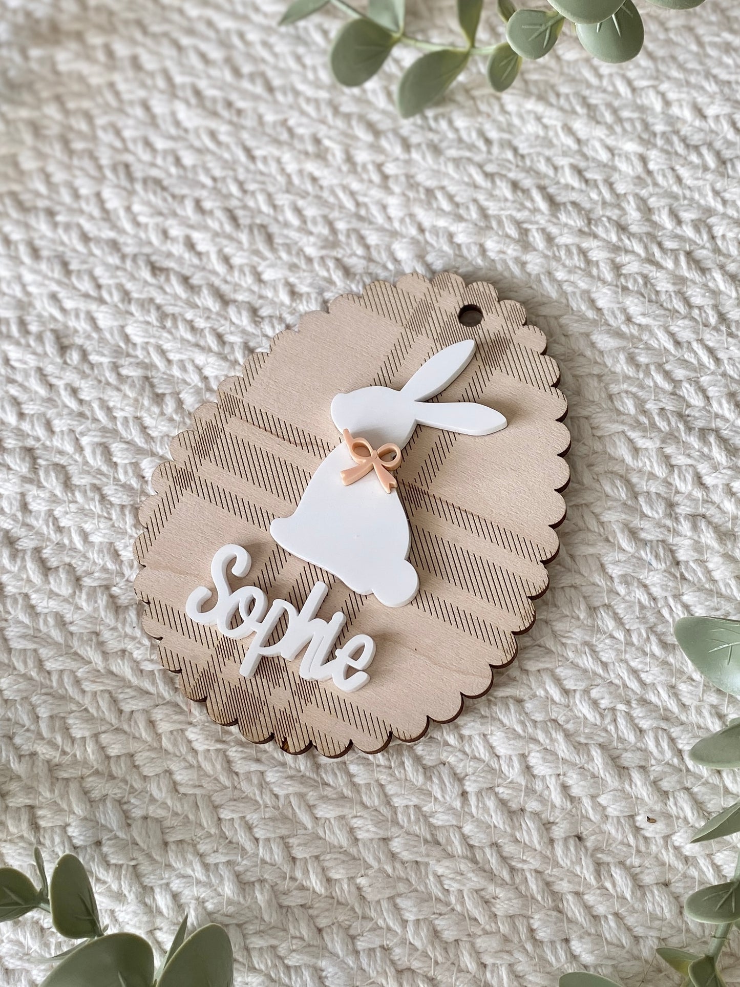 Personalized Plaid Bunny Easter Basket Tag