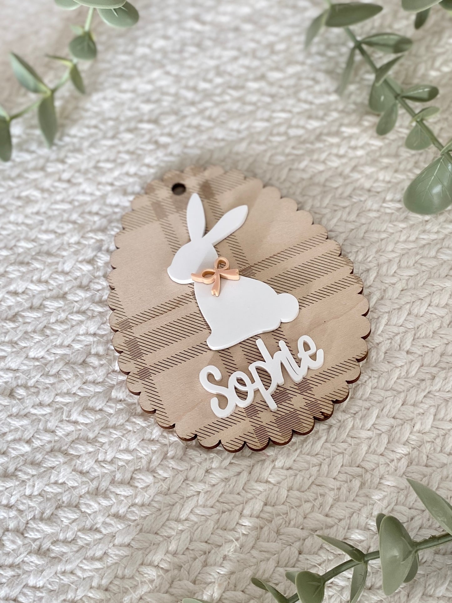 Personalized Plaid Bunny Easter Basket Tag