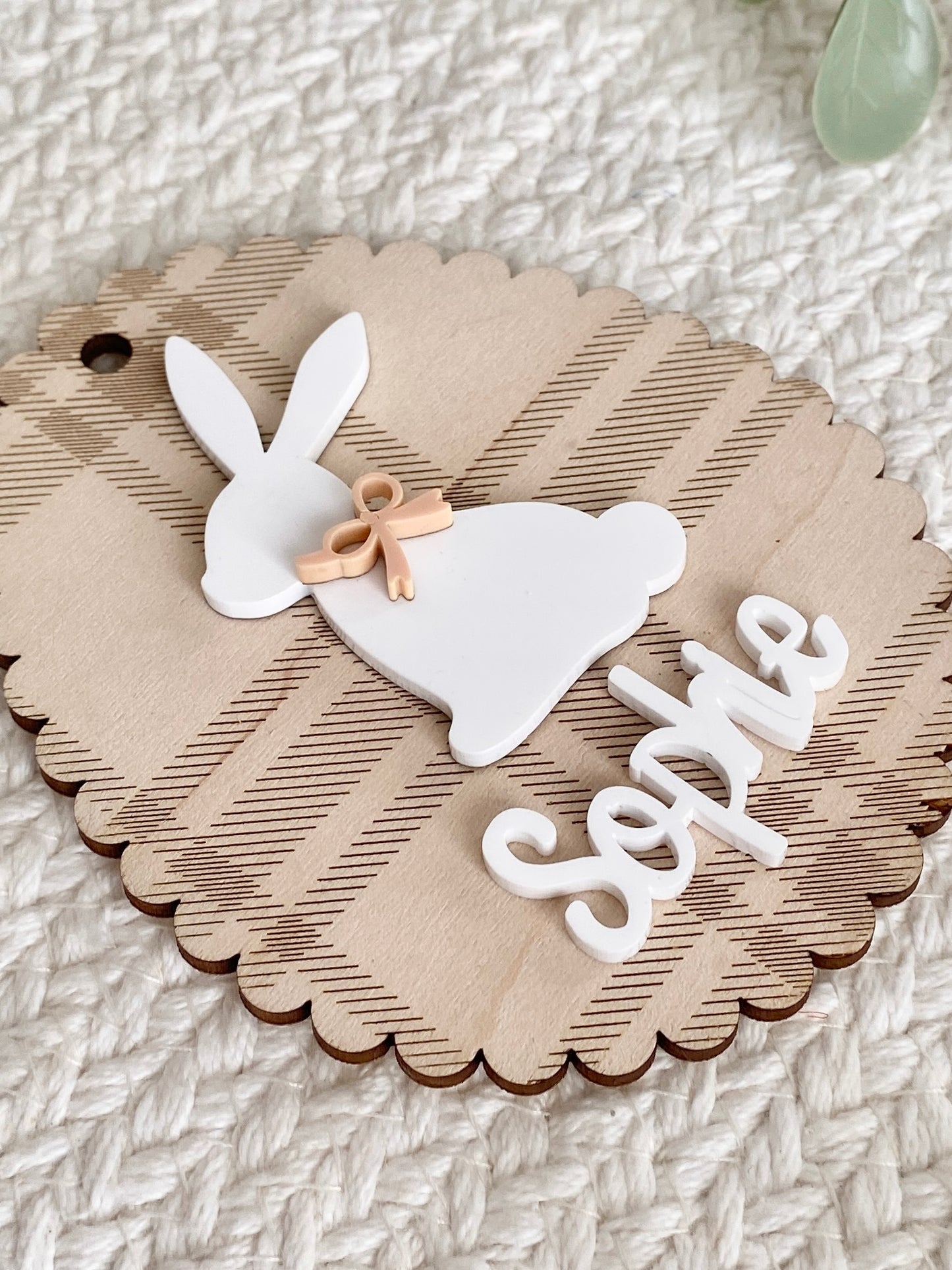 Personalized Plaid Bunny Easter Basket Tag