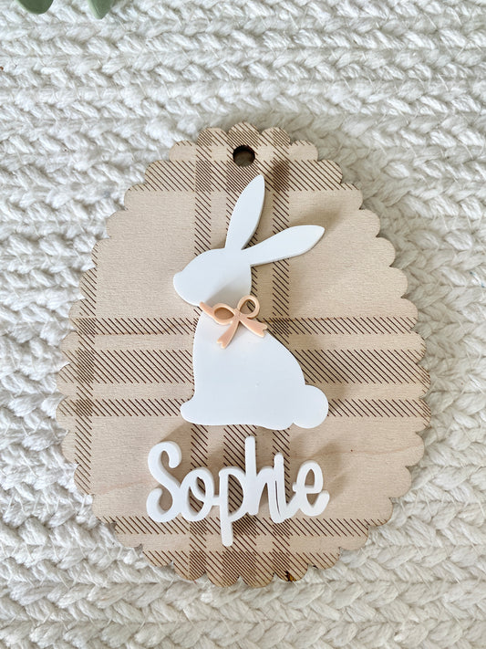Personalized Plaid Bunny Easter Basket Tag