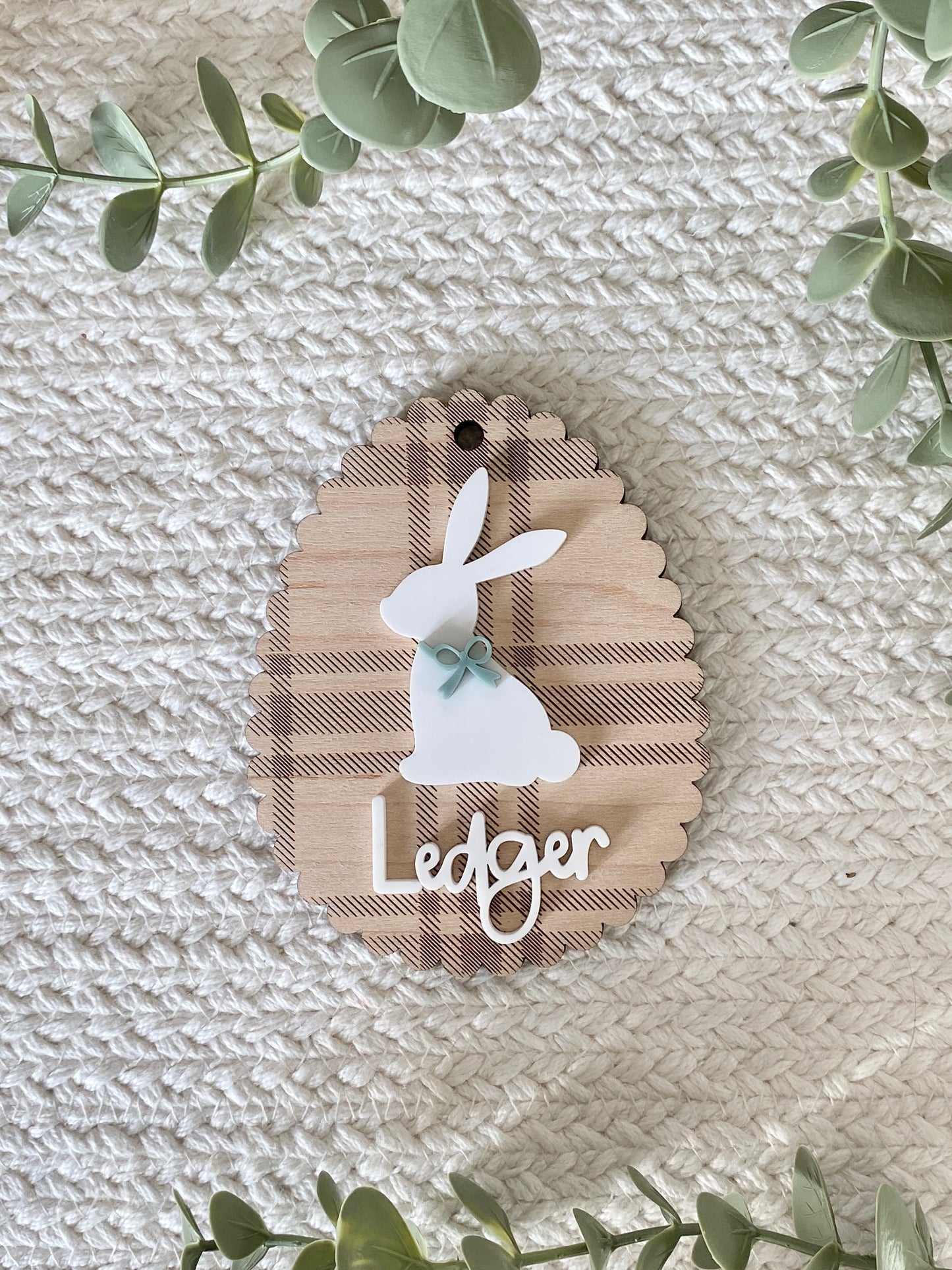 Personalized Plaid Bunny Easter Basket Tag