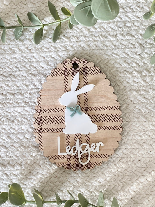 Personalized Plaid Bunny Easter Basket Tag