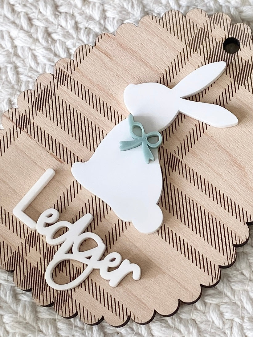 Personalized Plaid Bunny Easter Basket Tag