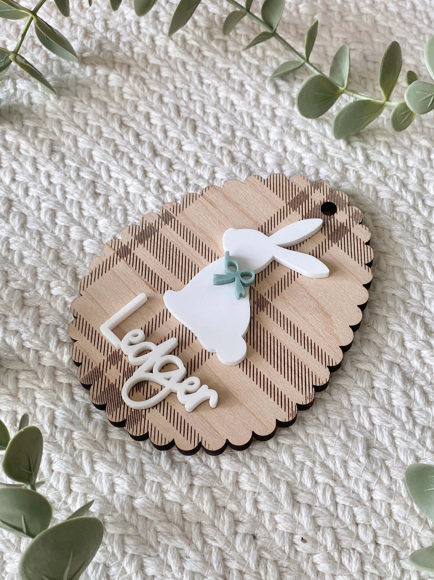 Personalized Plaid Bunny Easter Basket Tag