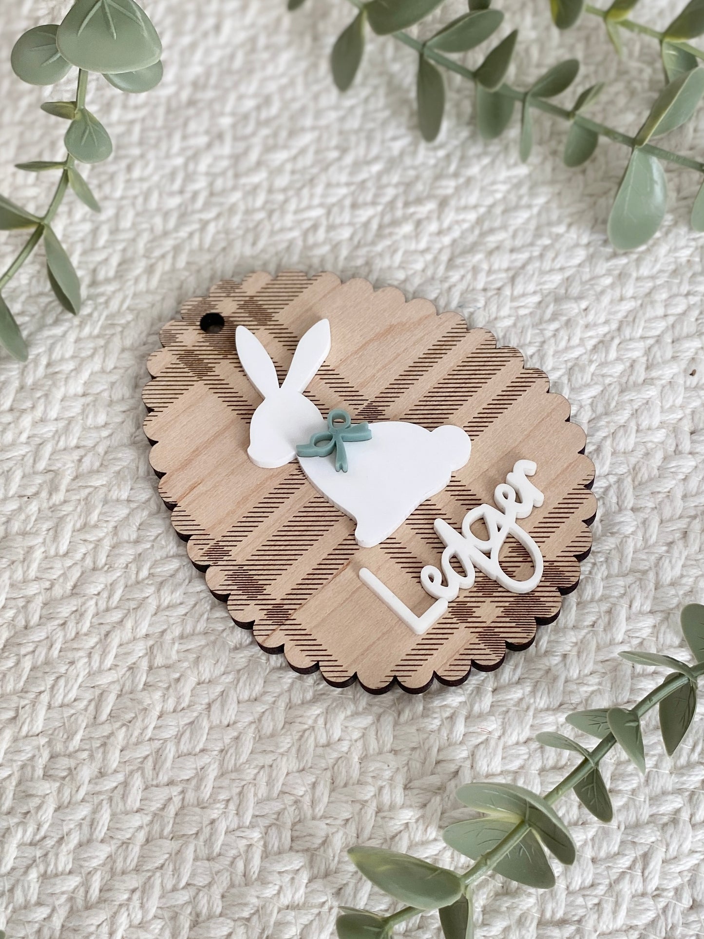 Personalized Plaid Bunny Easter Basket Tag