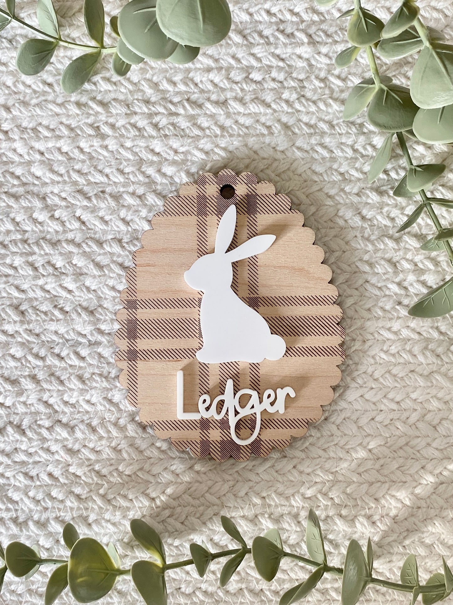 Personalized Plaid Bunny Easter Basket Tag