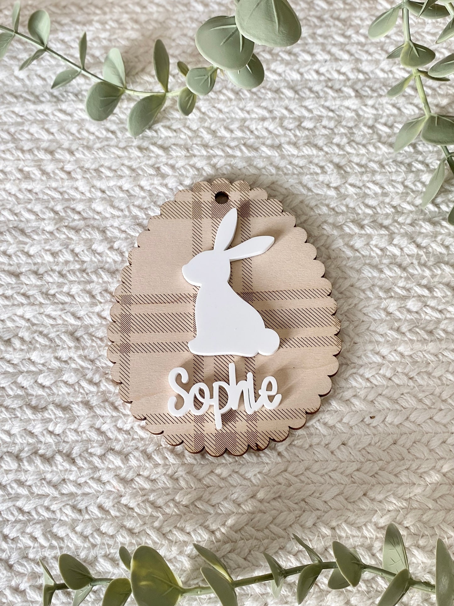 Personalized Plaid Bunny Easter Basket Tag