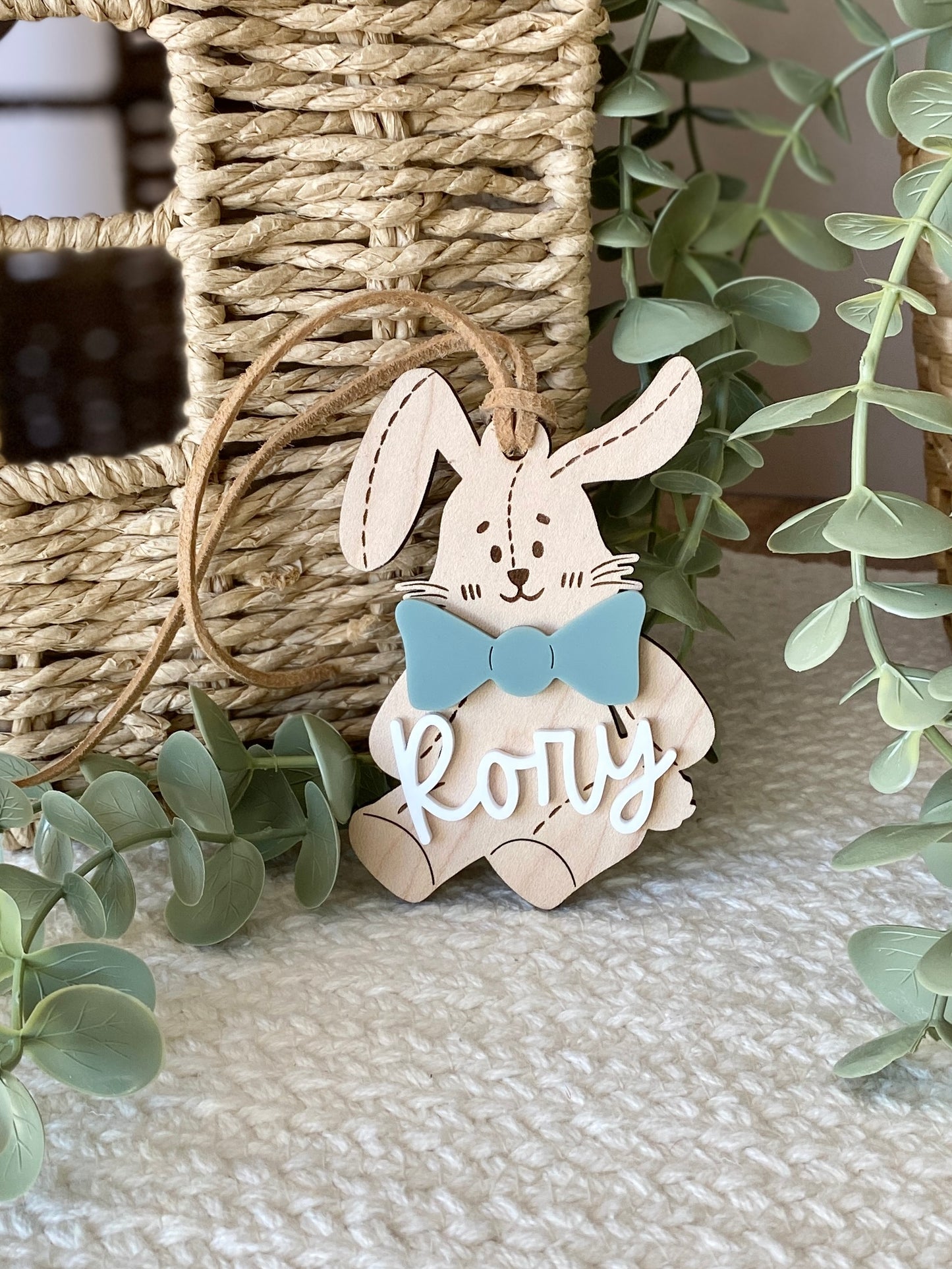 Personalized Stitched Bunny Easter Basket Tag