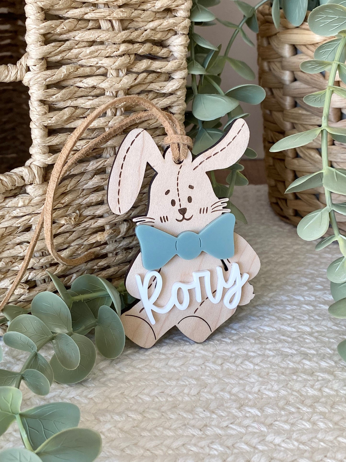 Personalized Stitched Bunny Easter Basket Tag