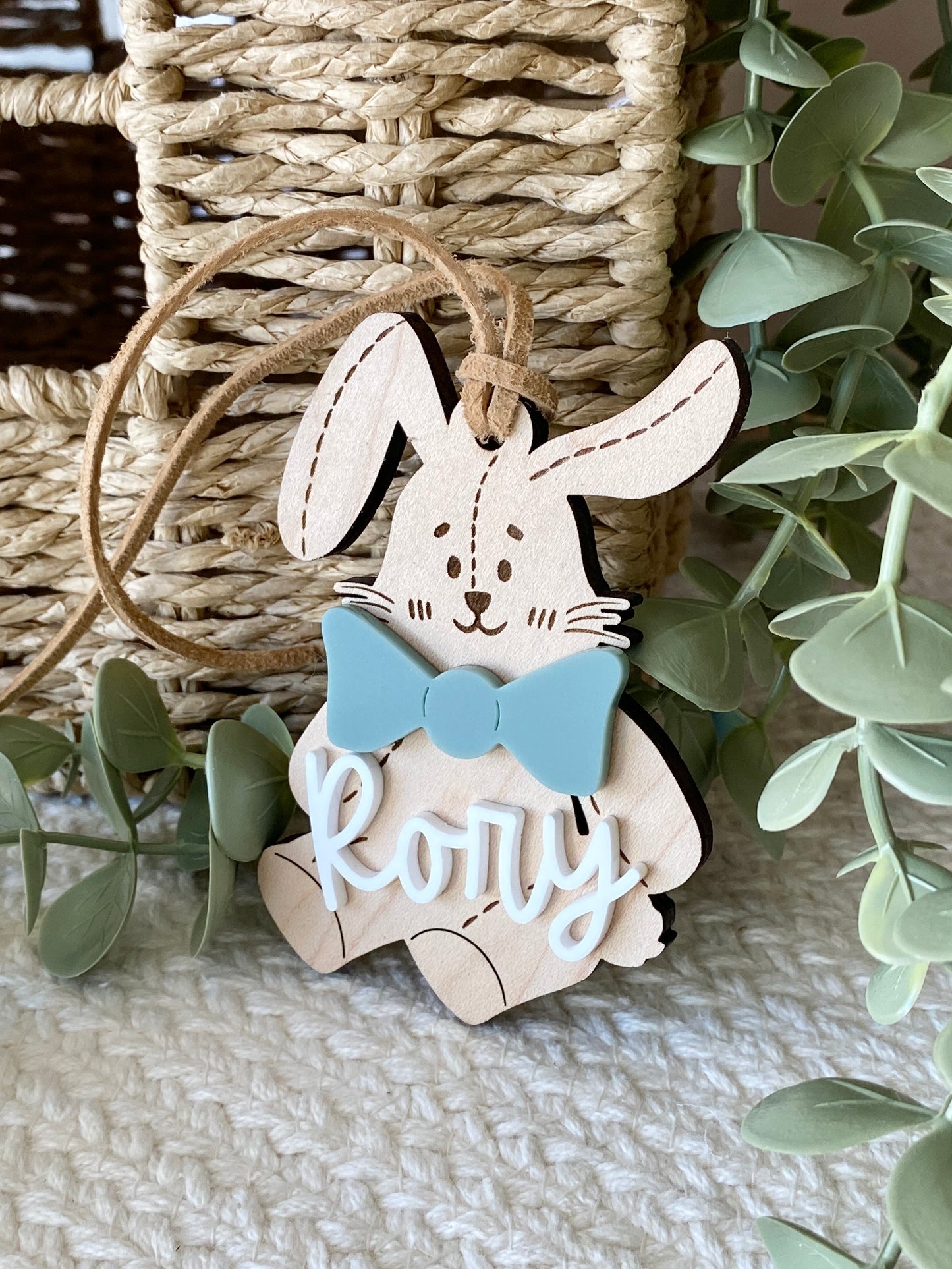 Personalized Stitched Bunny Easter Basket Tag