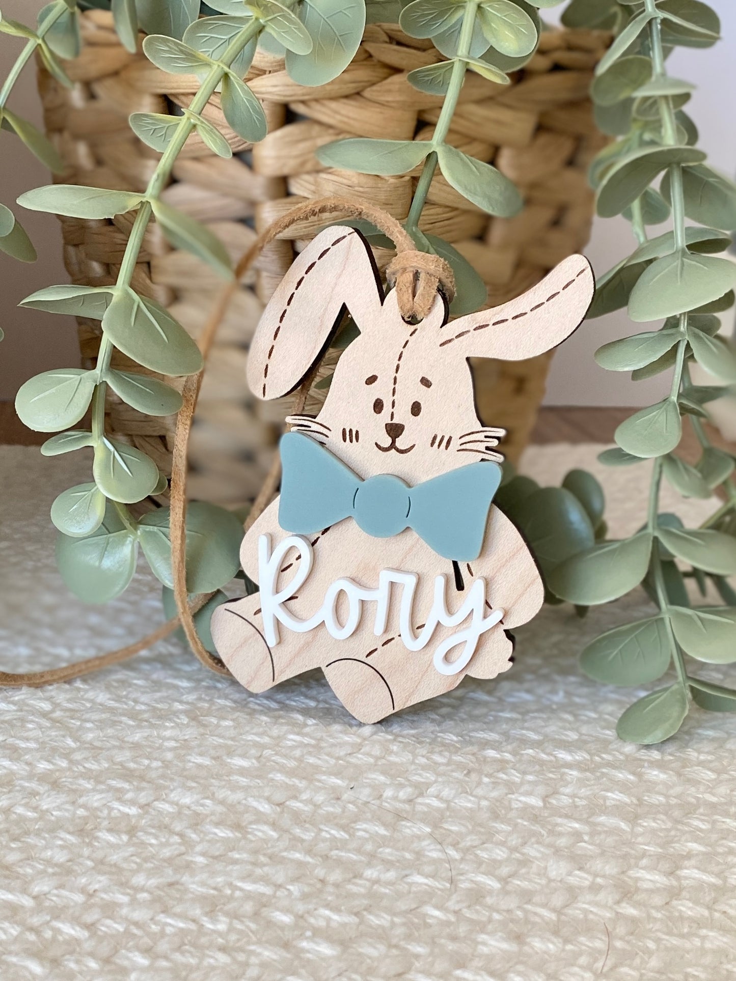 Personalized Stitched Bunny Easter Basket Tag