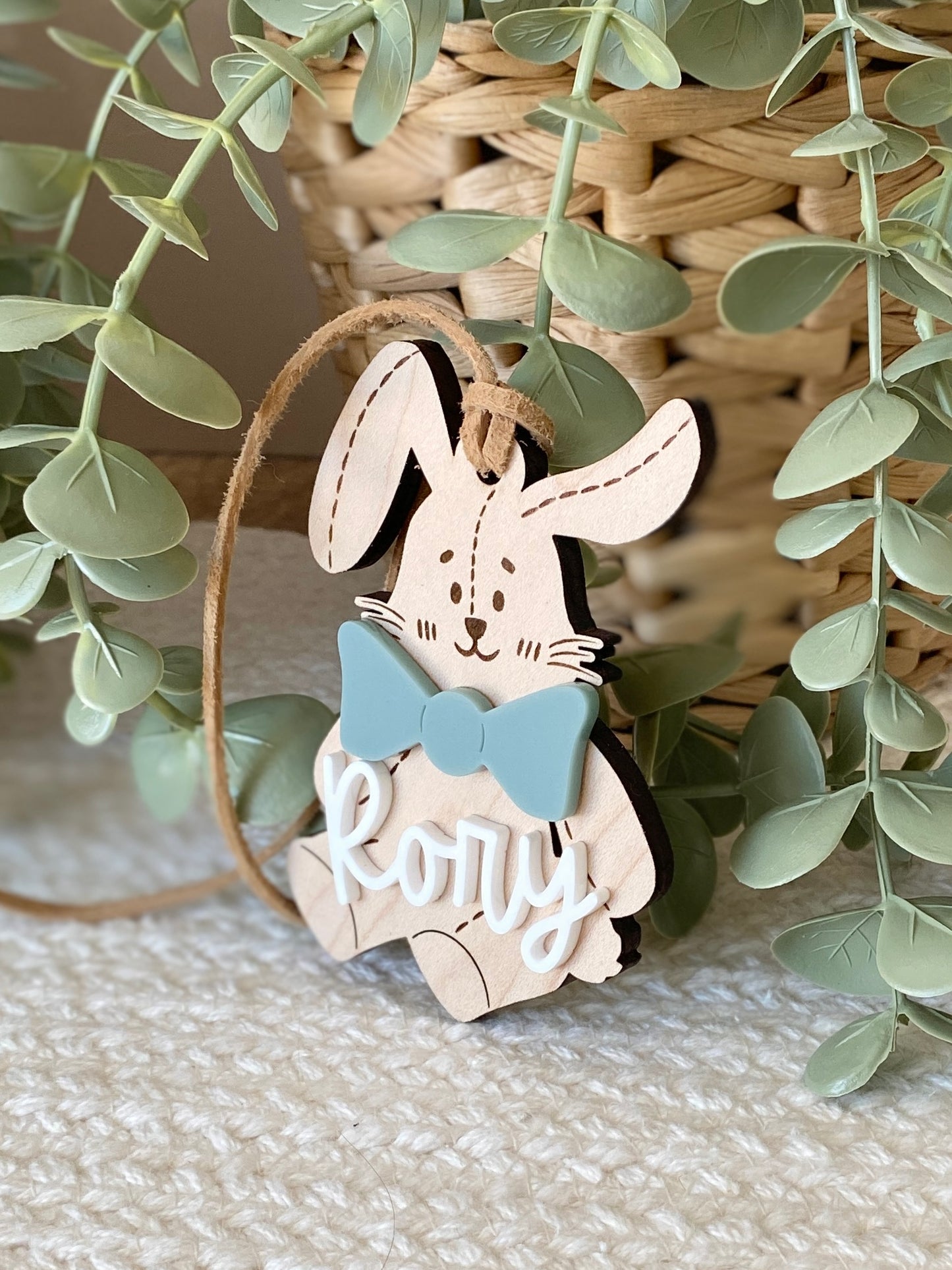 Personalized Stitched Bunny Easter Basket Tag