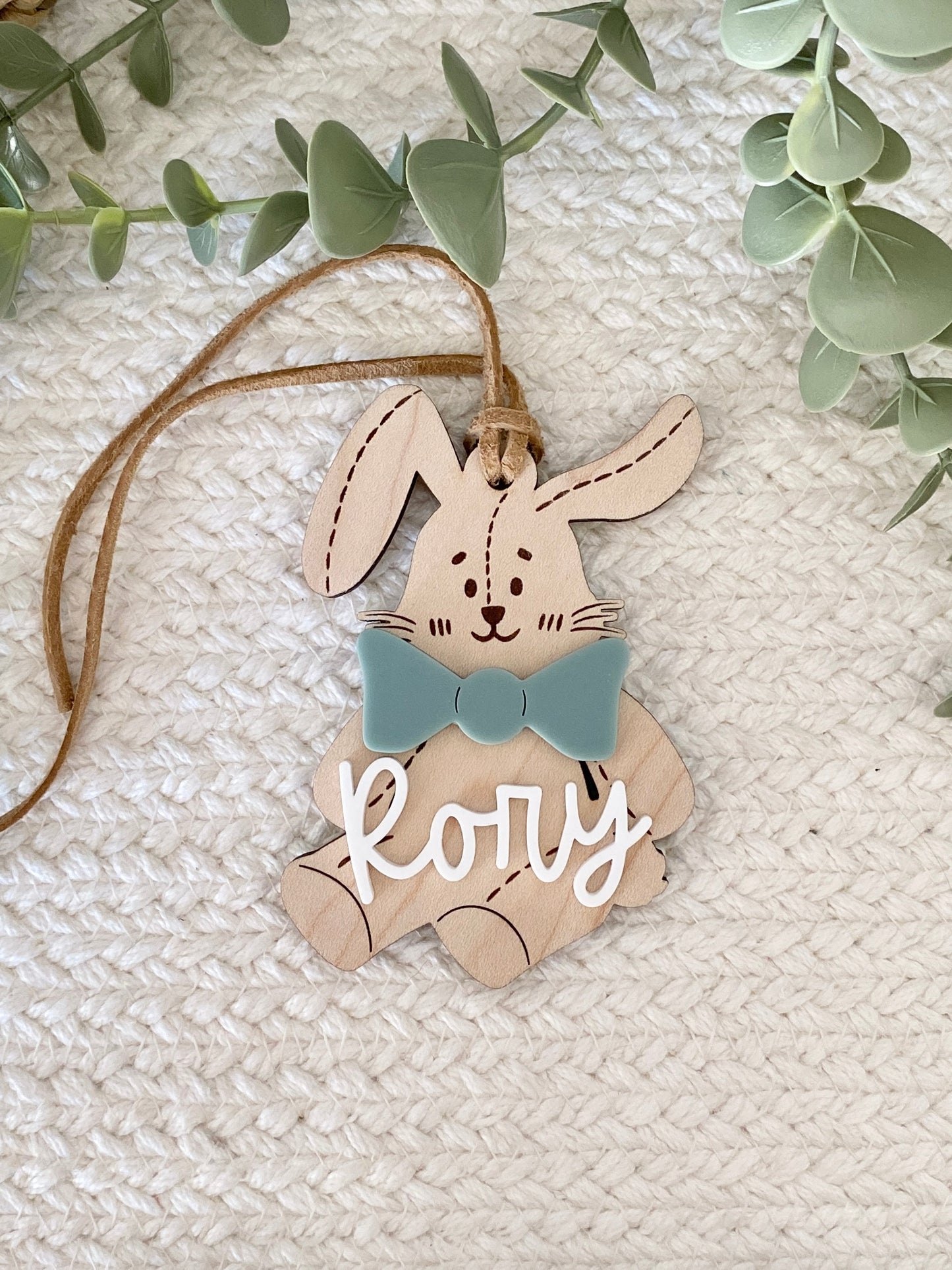 Personalized Stitched Bunny Easter Basket Tag