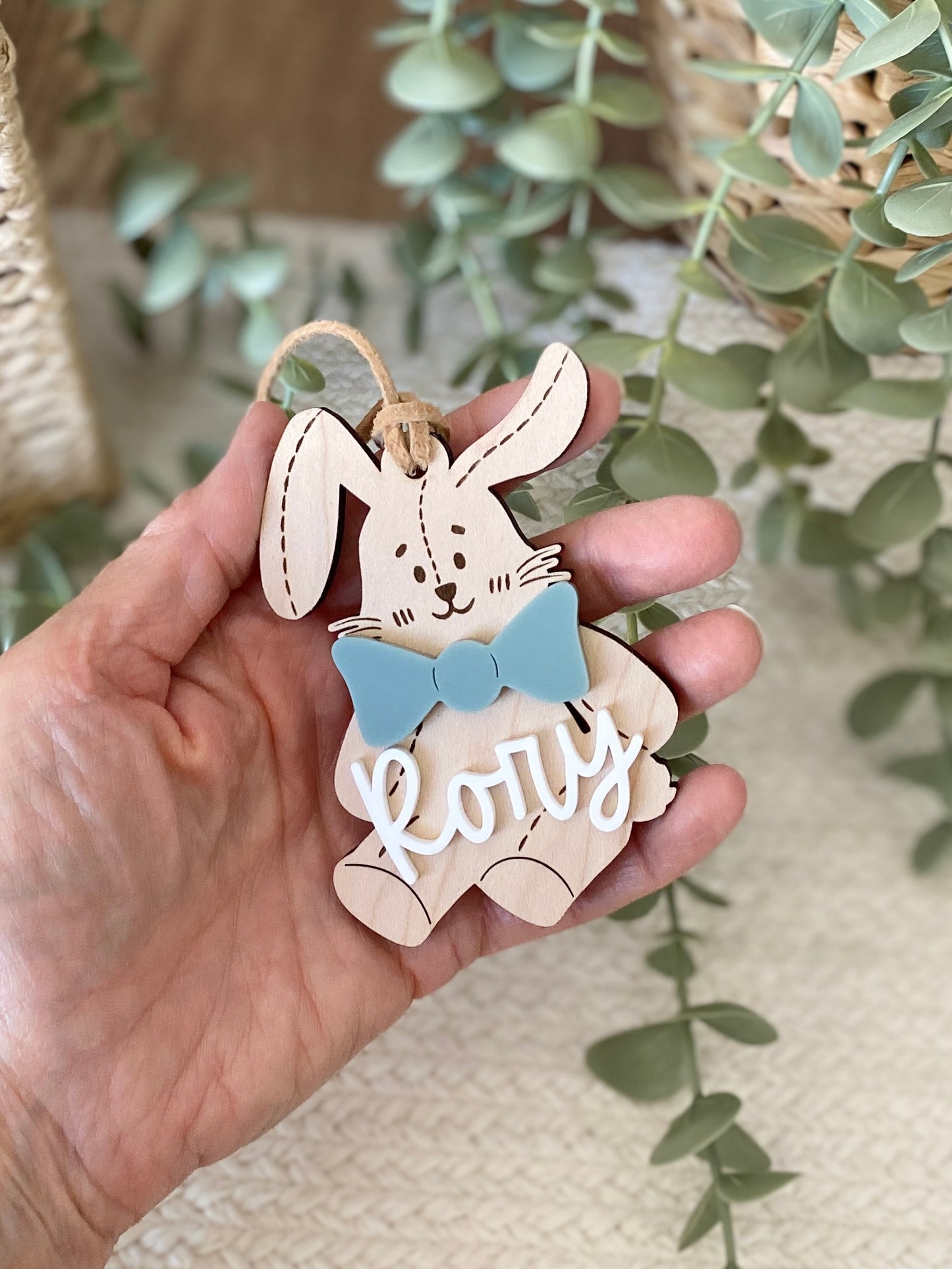 Personalized Stitched Bunny Easter Basket Tag